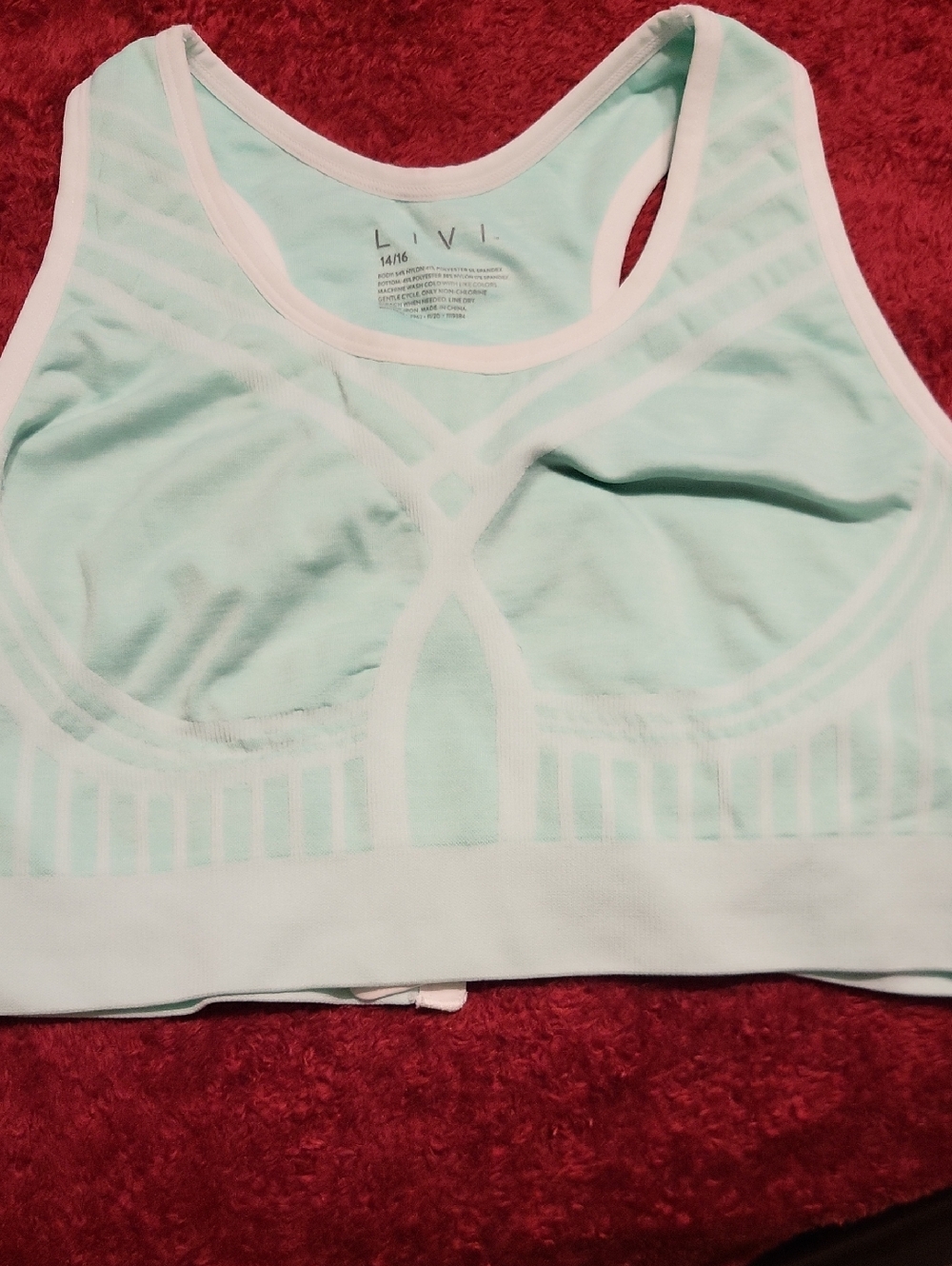 Livi Active Light Mint Seamless Racerback Sports Bra with White Trim